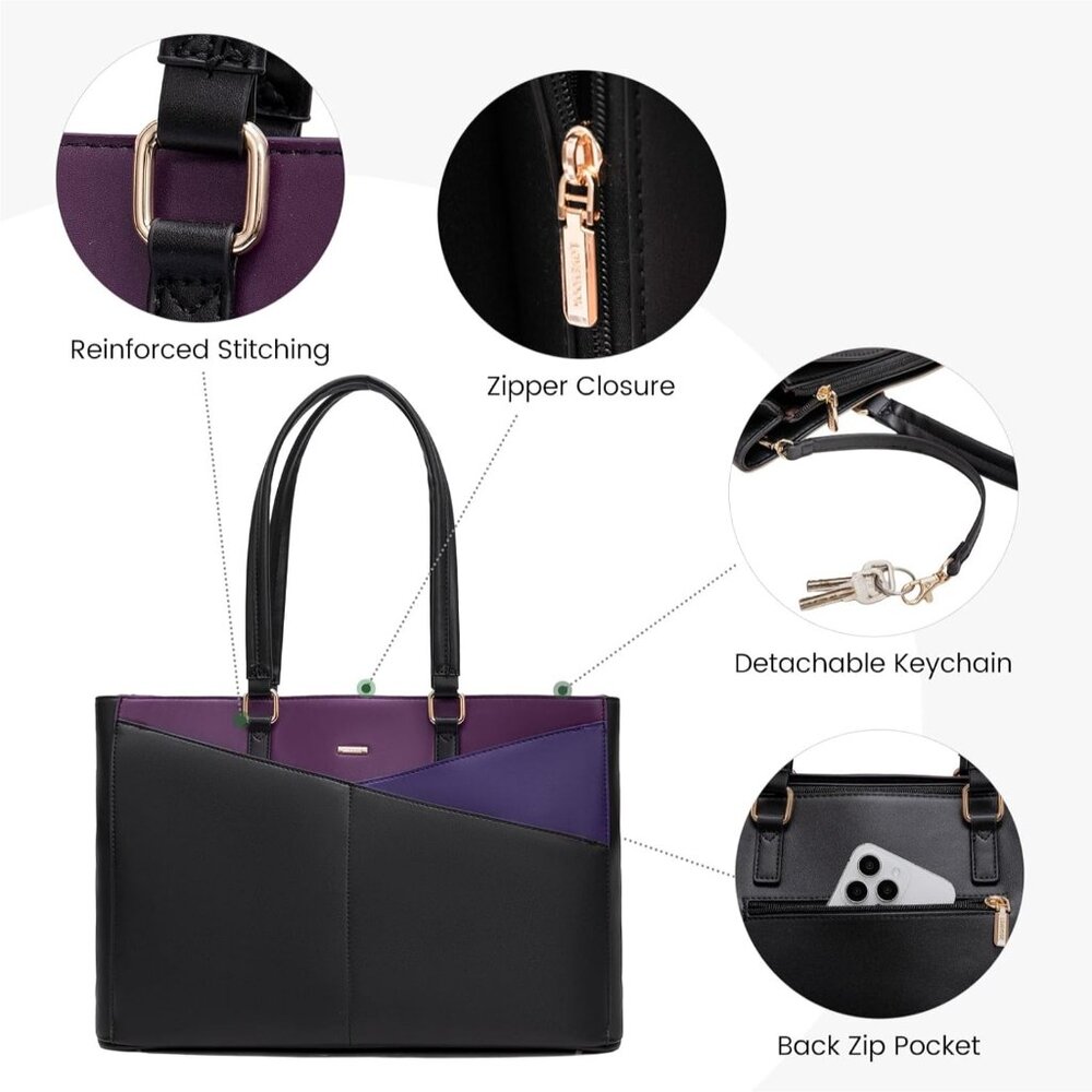 Laptop Bag for Women, 15.6 inch Laptop Tote Work Teacher Bags Cancas Computer Sh - Picture 6 of 7
